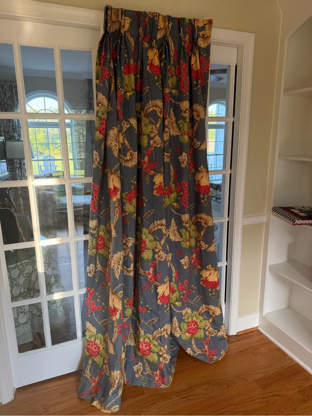 Floral Pattern Blue Drapery Pinch Pleat Panels set of 4